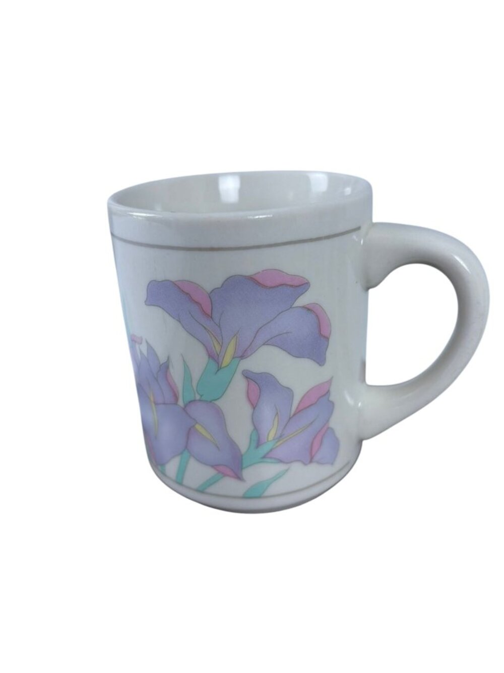 Vintage 1980s pastel floral ceramic coffee mug Finest Ceramics Iris Florals